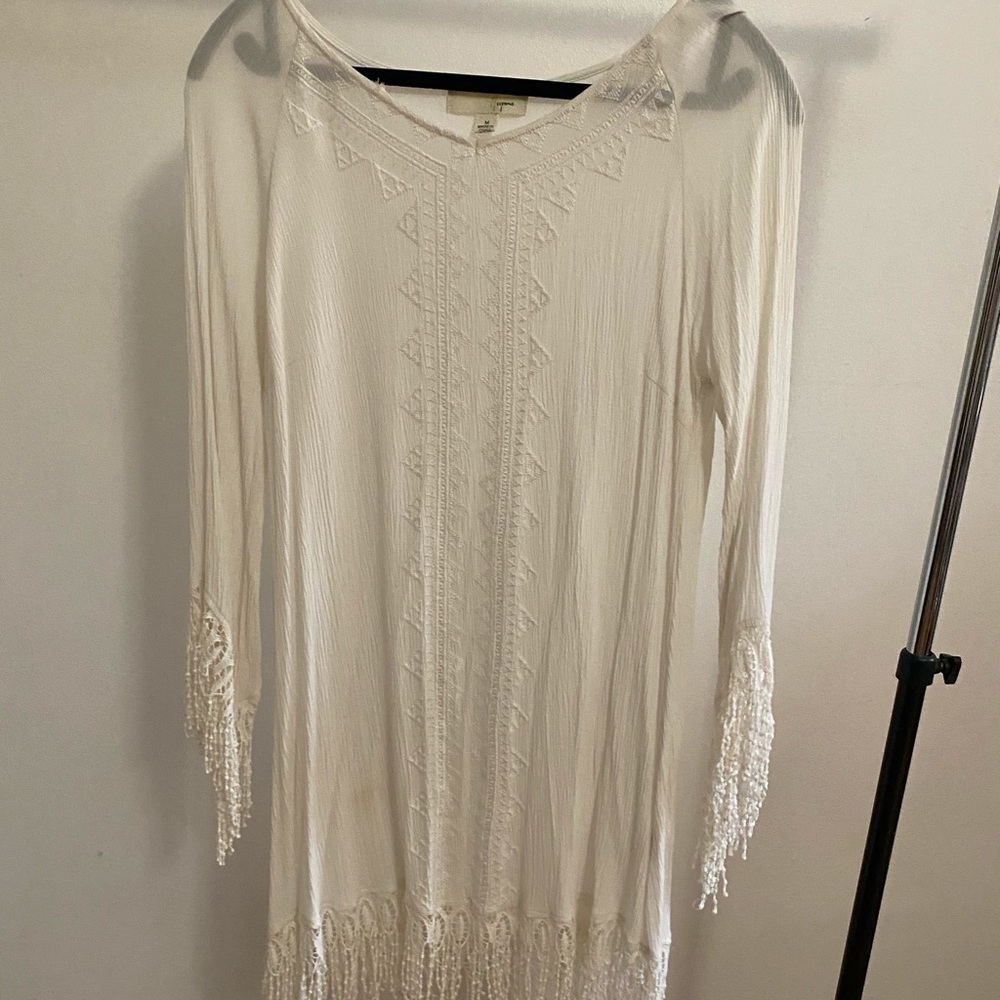 White bohemian tassel dress